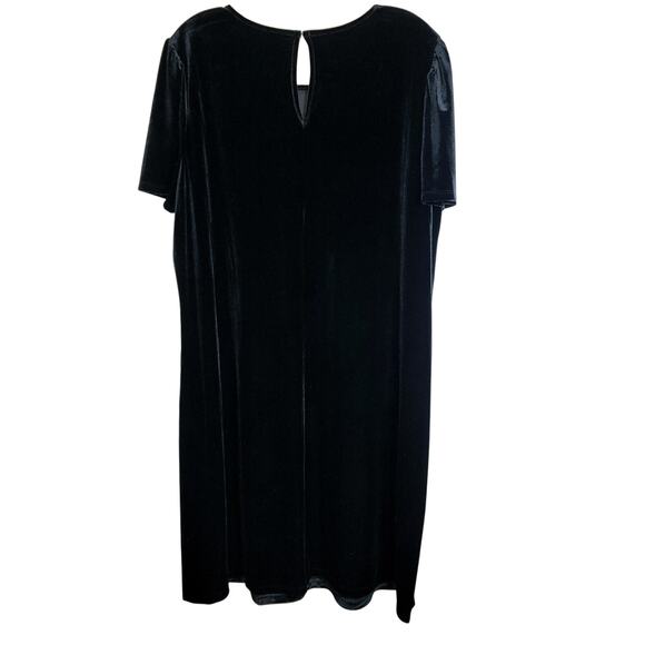 Anne Klein Black Velvet Dress Short Sleeve Sz 16 Keyhole Neck Knee Length - Picture 4 of 9